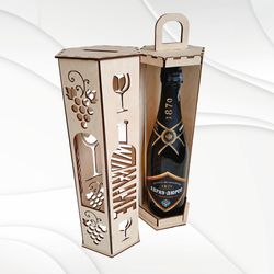 Wine box holder, cut file for laser machines. Design for cutting laser. glowforge svg project.