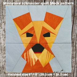 Miniature schnauzer quilt block PDF pattern 1 (for beginners). Fun dog quilt block. Perfect quilt gift for dog lover.