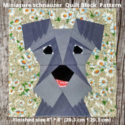 Miniature schnauzer quilt block PDF pattern 2. Fun dog quilt block pattern. Perfect quilt gift for dog lover.