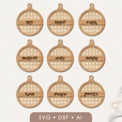 Rattan Christmas ornaments svg bundle