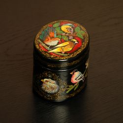 Birds lacquer box hand-painted black jewelry box unusual gift