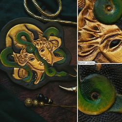 Meduza Gorgon Leather patch Sew-on Hand tooled