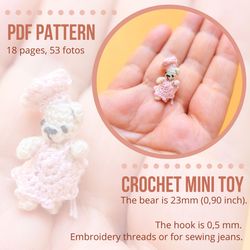 Micro amigurumi bear pattern. Crochet bear pattern. PDF pattern toy crochet tiny bear.
