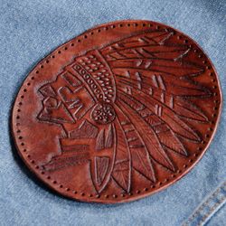 Indian chief leather patch Sew-on Made from Genuine leather Biker patch Jacket patches