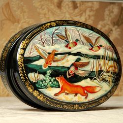 Hunting fox lacquer box lacquer collectible unique winter gift