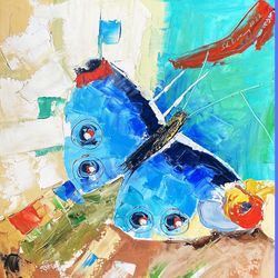butterfly oil painting gold leaf original artwork for walls textured painting brush stroke expressive by fusionart