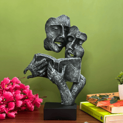 Human Face Couple Book Reading , Vintage Handmade Ancient Lover , Human Abstract Bust Active