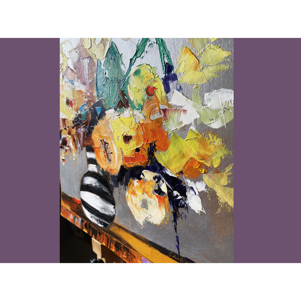 bouquet oil painting funky original art wall floral boho bohemial 5-24.jpg