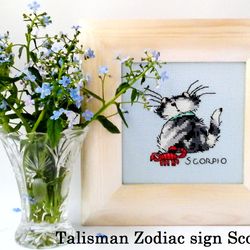 Zodiac Sign Scorpio, Cat Lover Personalized Gift, October November Birthday, Finished Embroidery Cat, Funny Cat Decor