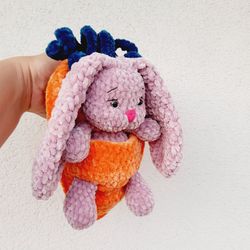 Crochet bunny baby in a backpack in the shape of a carrot, CROCHET BUNNY Pattern, Crochet Animal PDF, Amigurumi rabbit