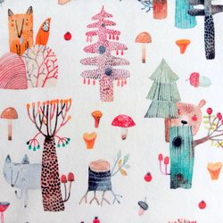 Forest Animals Fabric, Digital Printed Jercey Kids Fabric, Baby Clothes Fabric, Woodland Animals Fabric