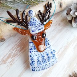 Reindeer Christmas Ornament. Christmas Decoration.Christmas Tree Ornament. Glass Reindeer Decoration. Xmas Keepsake