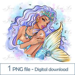 Black Princess Mermaid 1 PNG file Sea Princess Clipart Mermaid Tail Sublimation Magic design Rainbow Crown Download