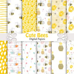Bee paper, seamless patterns.