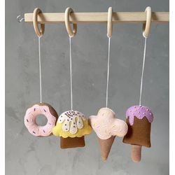 Baby gym hanging toys ice cream donut cup cake , Felt play gym toys, Hanging toys set, Wooden play gym toys