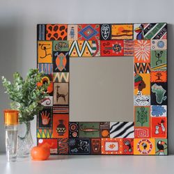 Wall Mirror hanging mirror mirror in a wooden frame african mirror wooden tile
