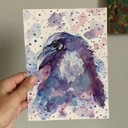 Raven Watercolor Painting, Original Small Painting Of Raven, Raven Paintings, Crow Art, Crow Painting, Raven Bird Art