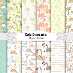 Dinosaur paper pack, kid paper pack, seamless patterns.