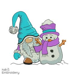 Gnome with Snowman Embroidery Design, Merry Christmas Embroidery Designs