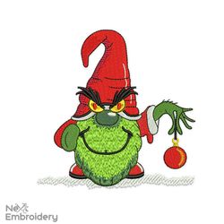 Grinch Gnome Embroidery Designs, Christmas Decor Machine Embroidery File