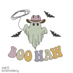 Cowboy embroidery design, Boo Haw, Ghost Halloween Embroidery Design