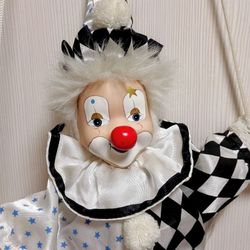 Vintage Large Marionette Clown Doll. Toy Clown Suspended Puppet