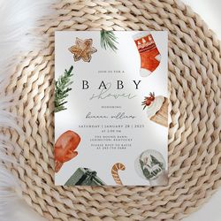 christmas baby shower invitation, winter baby shower invitation template, printable holiday baby shower invite