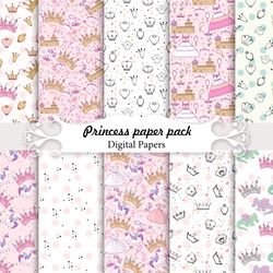 Princess paper pack, seamless patterns.