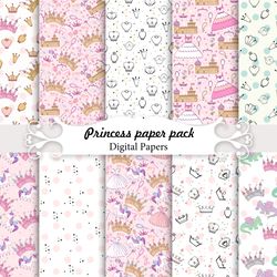 princess paper pack, seamless patterns.