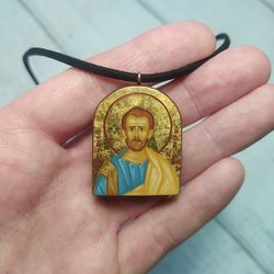 Saint Barnabas | Icon necklace | Wooden pendant | Jewelry icon | Orthodox Icon | Christian saints