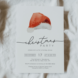 Editable Christmas Party Invitation, Printable Christmas Invitation, Holiday Party Invite, Party Announcement, Santa Hat