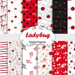 Ladybug, seamless patterns.