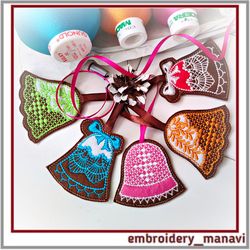 In the hoop set gingerbread bells embroidery design