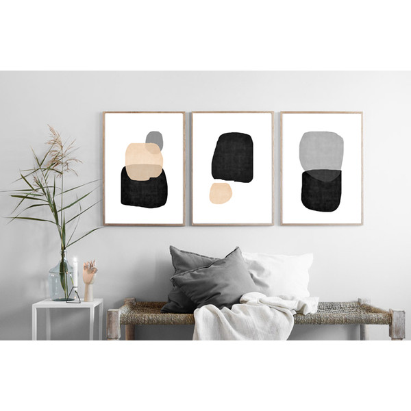 minimalist posters, set of three prints, in beige and black tones 3