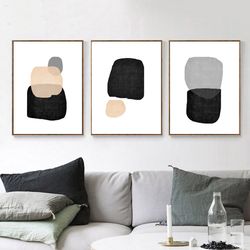 Abstract Minimal Art, 3 Piece Art Abstract Download, Black Wall Art, Large Poster, Minimalist Print Simple Art, Home Art