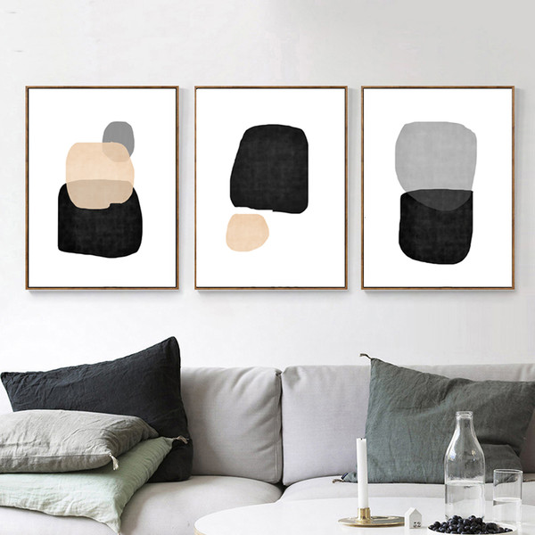 minimalist posters, set of three prints, in beige and black tones