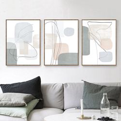 Gray Abstract Print, Set of 3 Wall Art, Living Room Decor, Digital Prints, Triptych Poster, Grey Art, Geometric Painting