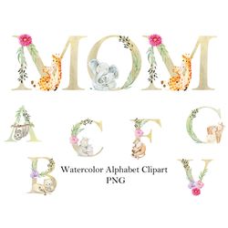 watercolor animals alphabet, mothers day, letter wall decor.