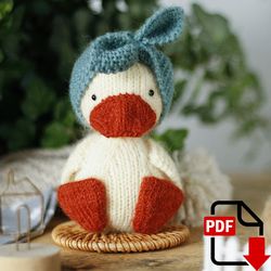 Knitted goose pattern PDF. DIY amigurumi toy duck.
