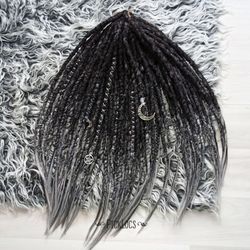 Ready to ship Synthetic black dread extensions with grey ends, witch hair. 18 inches, 30 Double ended
