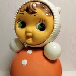 Large Vintage Soviet Toy Roly Poly. Big Musical Doll Anime