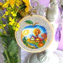 AUTUMN IN AN APPLE Cross stitch pattern PDF from "SEASONS IN APPLES" SERIES by CrossStitchingForFun, Instant Download