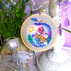 winter in an apple cross stitch pattern pdf from "seasons in apples" series by crossstitchingforfun, instant download