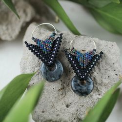 Black larvikite earrings