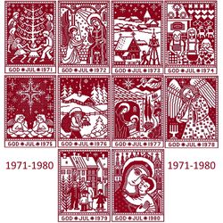 SET 10 Christmas Sampler 1971-1980 Cross Stitch Pattern PDF Monochrome