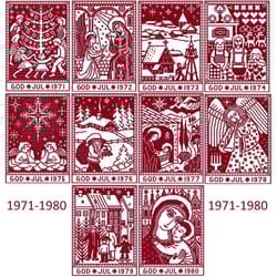 set 10 christmas sampler 1971-1980 cross stitch pattern pdf monochrome