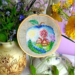 spring in an apple cross stitch pattern pdf from "seasons in apples" series by crossstitchingforfun, instant download