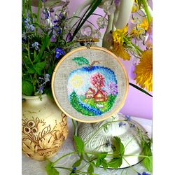 Cross stitch pattern PDF "SPRING IN AN APPLE" from "SEASONS IN APPLES" SERIES by CrossStitchingForFun, Instant Download