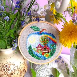 summer in an apple cross stitch pattern pdf from "seasons in apples" series by crossstitchingforfun, instant download
