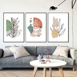 Leaf Line Drawing, Botanical Print, Set of 3 Wall Art, Printable Art, Scandi Prints, Leaves Poster, Kitchen Home Decor